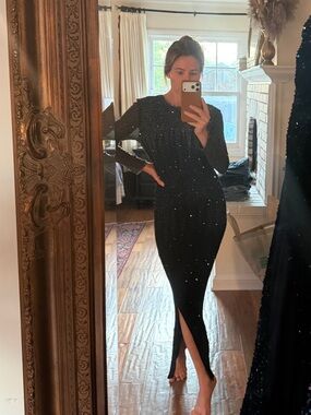 Vintage Black Long Sleeve Sequin Evening Dress